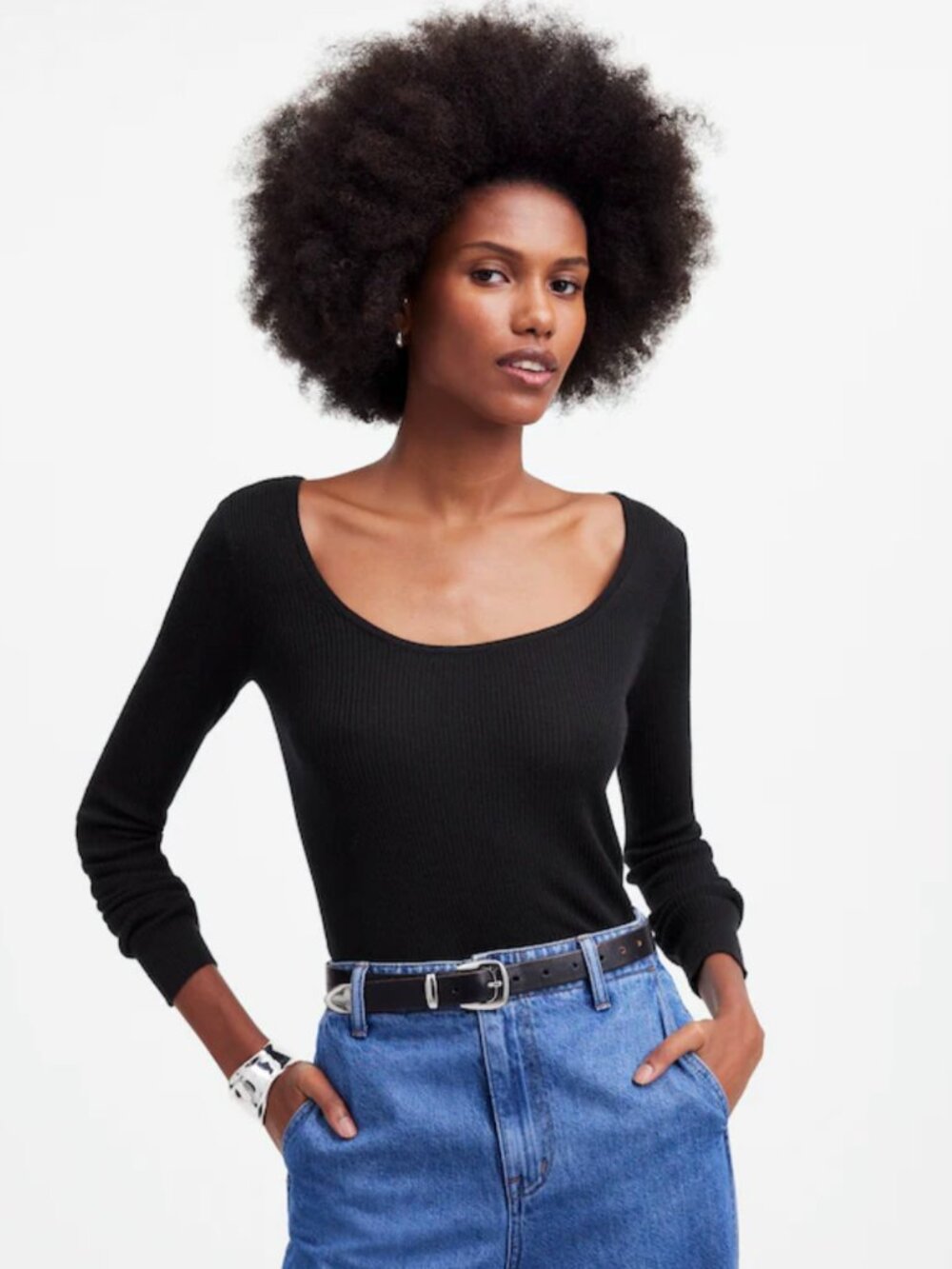 Madewell Merino Wool-Silk Blend Scoopneck Lightweight Sweater-XXS